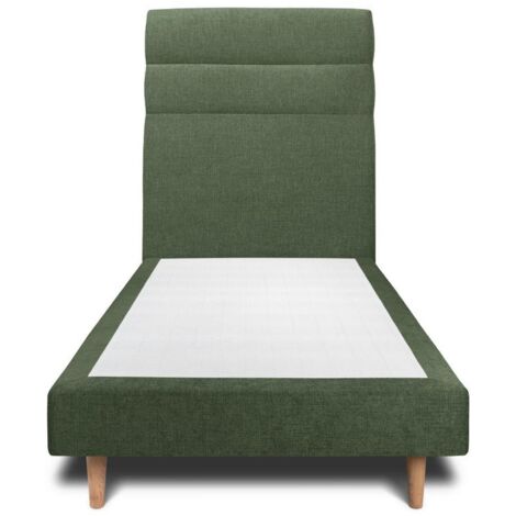 Lit 90x190cm avec tête de lit lignes tissu et sommier tapissier vert - Hauteur totale : 29cm (1/4)