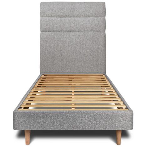 Lit 90x190cm avec tête de lit lignes bouclette et sommier kit Gris - Hauteur totale : 29cm (1/5)
