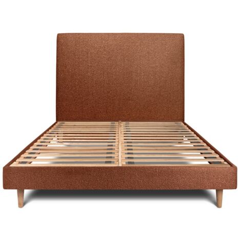 Lit 180x200cm avec tête de lit tapissier bouclette et sommier kit Terracotta - Hauteur totale : 29cm (1/5)