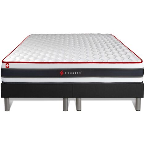 Ensemble matelas sommier 200 x 200 cm – Confort mi-ferme – Matelas hybride 3 zones – 22 cm épaisseur – 961 ressorts ensachés – Coutil respirant – Somness