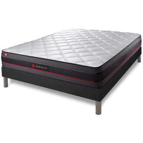 Ensemble matelas sommier 140 x 190 cm – Mémoire de forme 24 cm – Confort ferme – Coutil microperforé ultra-respirant – Somness