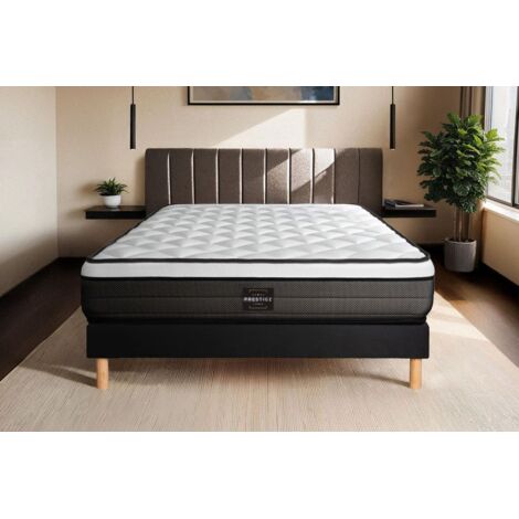 Ensemble matelas sommier 140 x 200 cm – Mémoire de forme et ressorts ensachés – Épaisseur matelas 26 cm – Confort équilibré – Prestige Literie