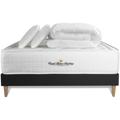 Ensemble matelas sommier Buckingham 160 x 200 cm – Mousse à mémoire de forme 30 cm – Sommier tapissier à lattes – 2 oreillers et couette inclus – Royal Palace Bedding