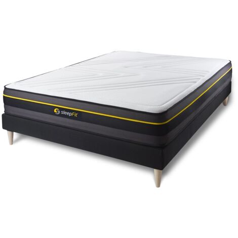 Ensemble sommier et matelas 140 x 190 cm – Matelas mémoire de forme 24 cm – Confort ferme avec 5 zones de confort – Sommier tapissier 14 cm – Sleepfit