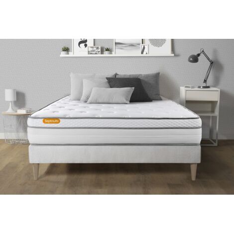 Ensemble matelas et sommier 160 x 200 cm – Mémoire de forme et ressorts ensachés – Épaisseur 26 cm – Accueil enveloppant – Septnuits - LUXE 160 X