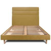 Lit 140x200cm avec tête de lit lignes tissu et sommier kit jaune - Hauteur totale : 29cm