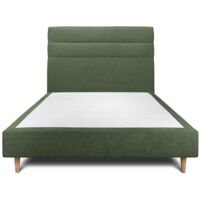 Lit 135x190cm avec tête de lit lignes tissu et sommier tapissier vert - Hauteur totale : 35cm