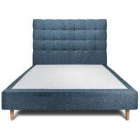 Lit 135x190cm avec tête de lit capitonnée bouclette et sommier tapissier Bleu - Hauteur totale : 35cm