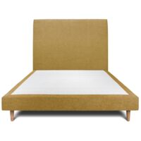 Lit 150x190cm avec tête de lit tapissier tissu et sommier tapissier jaune - Hauteur totale : 29cm