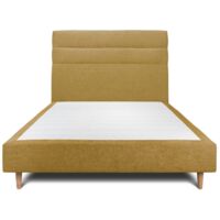Lit 150x190cm avec tête de lit lignes tissu et sommier tapissier jaune - Hauteur totale : 35cm