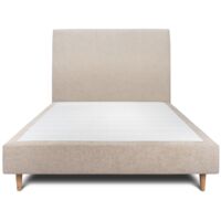 Lit 140x200cm avec tête de lit tapissier tissu et sommier tapissier beige brun - Hauteur totale : 35cm