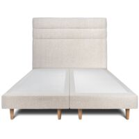 Lit 200x200cm avec tête de lit lignes bouclette et double sommier tapissier beige - Hauteur totale : 29cm