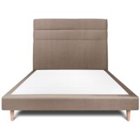 Lit 135x190cm avec tête de lit lignes velours et sommier tapissier taupe - Hauteur totale : 29cm