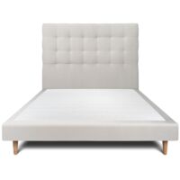 Lit 150x190cm avec tête de lit capitonnée velours et sommier tapissier gris clair - Hauteur totale : 29cm