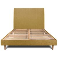 Lit 200x200cm avec tête de lit tapissier tissu et sommier kit jaune - Hauteur totale : 29cm