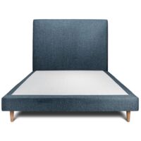 Lit 160x200cm avec tête de lit tapissier bouclette et sommier tapissier Bleu - Hauteur totale : 29cm