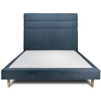 Lit 140x190cm avec tête de lit lignes bouclette et sommier tapissier Bleu - Hauteur totale : 29cm