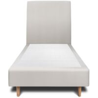 Lit 90x190cm avec tête de lit tapissier velours et sommier tapissier gris clair - Hauteur totale : 35cm