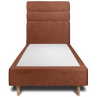 Lit 90x200cm avec tête de lit lignes bouclette et sommier tapissier terracotta - Hauteur totale : 35cm