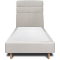 Lit 90x200cm avec tête de lit lignes velours et sommier tapissier gris clair - Hauteur totale : 35cm