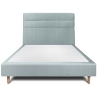 Lit 150x200cm avec tête de lit lignes velours et sommier tapissier gris bleuté - Hauteur totale : 35cm