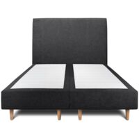 Lit 200x200cm avec tête de lit tapissier tissu et double sommier tapissier noir - Hauteur totale : 35cm