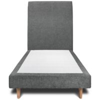 Lit 90x200cm avec tête de lit tapissier tissu et sommier tapissier gris anthracite - Hauteur totale : 29cm