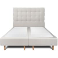 Lit 200x200cm avec tête de lit capitonnée velours et double sommier tapissier gris clair - Hauteur totale : 35cm