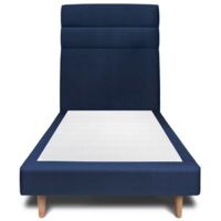 Lit 90x200cm avec tête de lit lignes velours et sommier tapissier Bleu - Hauteur totale : 29cm