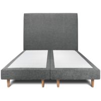 Lit 200x200cm avec tête de lit tapissier tissu et double sommier tapissier gris anthracite - Hauteur totale : 29cm
