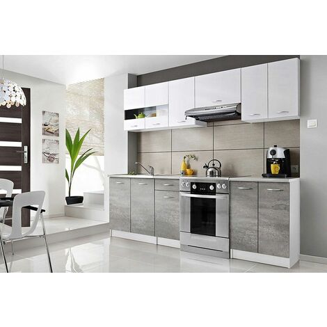 CEDAR - Cuisine Complète linéaire L 2,4 m 7 pcs + Plan de travail INCLUS - Ensemble meubles armoires cuisine moderne scandinave
