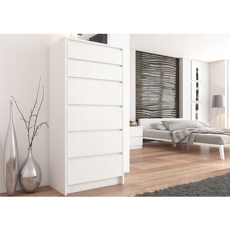 SOFIA - Commode contemporaine 6 tiroirs - Dressing 128x70x40 - Meuble de rangement scandinave Blanc mat