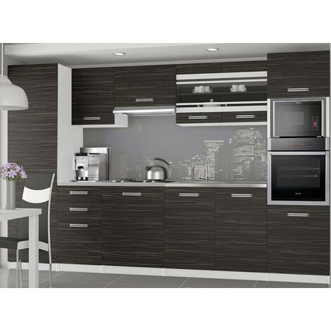 KNOX - Cuisine Complète Modulaire + Linéaire L 300cm 8 pcs - Plan de travail INCLUS - Ensemble armoires meubles cuisine Ébène
