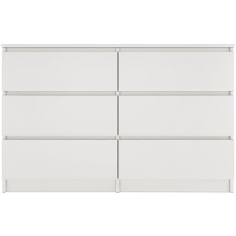 MILAN - Commode de chambre large 6 tiroirs - 30x120x77cm - Style scandinave - Rangement