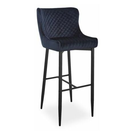 ANTIMO - Tabouret de bar élégant + dossier haut - 109x46x42 cm - Chaise de bar - Chaise haute cuisine tissu velours - Noir
