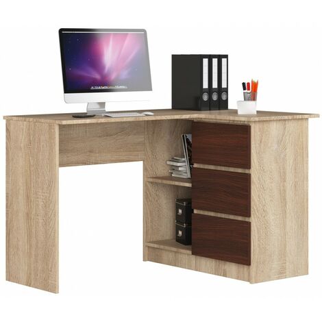 Bureau d'angle avec Rangement, 4 Étagères, Angulaire Réversible, bureau  informatique, Bois, Blanc-Mondeer