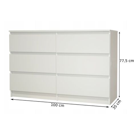 CLEO - Commode de chambre 6 tiroirs - Dimensions 100x35x77.5 cm - Meuble de  rangement Blanc