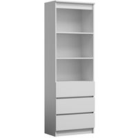 CATANIA - Bibliothèque moderne 3 tiroirs + 2 étagères - 180x60x35 - Meuble de rangement - Etagères livres déco - blanc