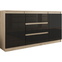ALBI S2 - Commode contemporaine meuble rangement buffet chambre/salon/bureau - 140x40x76 cm - 3 tiroirs + 2 portes - Gloss - Beige