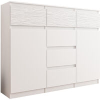 MONACO W1 - Commode contemporaine meuble chambre/salon - 120x40x98 - 6 tiroirs 2 portes - Dressing Finition Gloss - Buffet séjour - Blanc