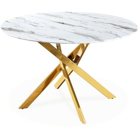 Table ronde en verre effet marbre et pieds doré Holy
