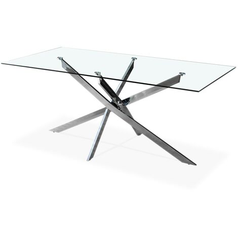 Table rectangulaire en verre et pied chromé Alix