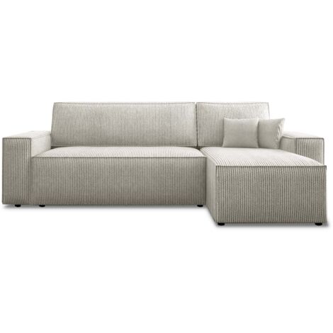 Canapé d'angle convertible réversible Lorenzo en velours côtelé Beige