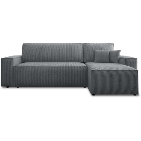 Canapé d'angle convertible réversible Lorenzo en velours côtelé Gris foncé