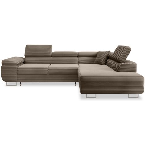 Canapé d'angle droit convertible Marius velours côtelé Taupe