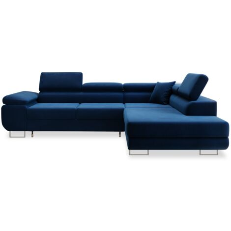 Canapé d'angle droit convertible Marius velours Bleu (1/5)