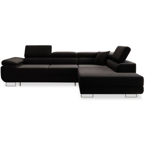 Canapé d'angle droit convertible Marius velours Noir (1/5)