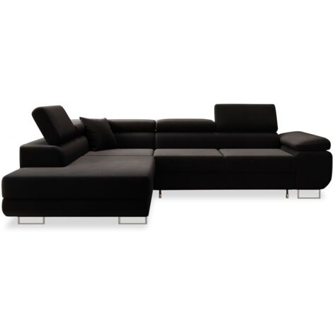 Canapé d'angle gauche convertible Marius velours Noir