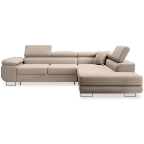 Canapé d'angle droit convertible Marius velours Beige
