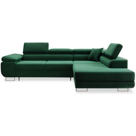 Canapé d'angle droit convertible Marius velours Vert